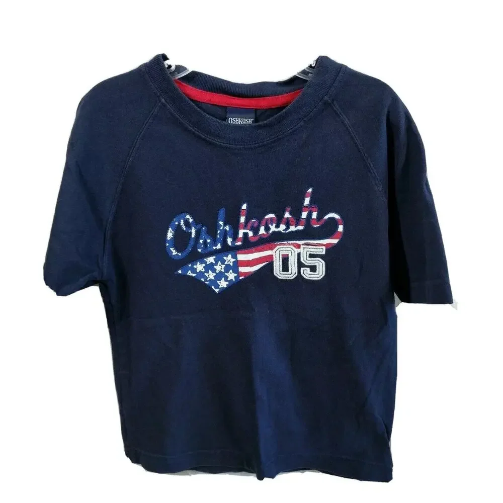 Oshkosh Boys Size 5 T-Shirt Navy Patriotic Holiday July 4th Short Sleeve 05